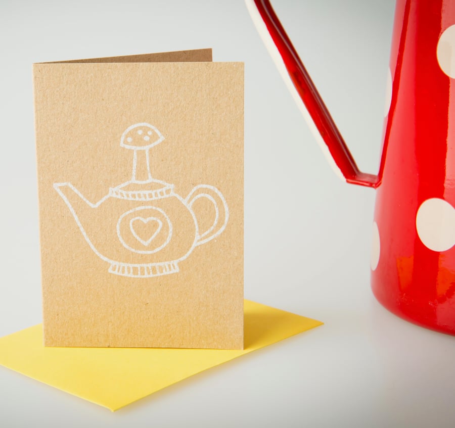 Solo teapot - mini greetings card in WHITE