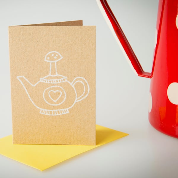 Solo teapot - mini greetings card in WHITE