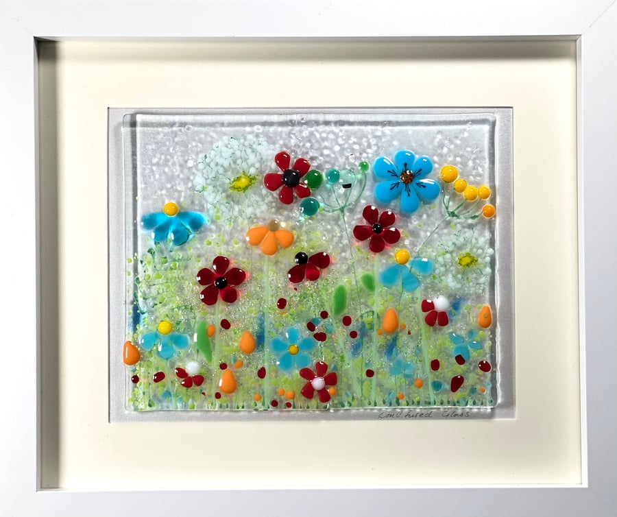  Fused glass “Summer meadow “fused glass art picture 