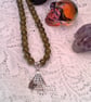 Spider and Web Pendant on a Green Bead Necklace, Halloween Necklace, Spider - Image 6