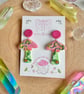 Rainbow Mushroom Earrings, Lemon Fairy house Polymer Clay Earrings,