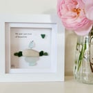 Sea Glass Bird Art - Framed Beach Glass Affirmation Picture Gift for Friends