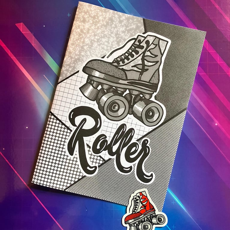 Roller - monochrome per-zine about a roller disco - with free sticker