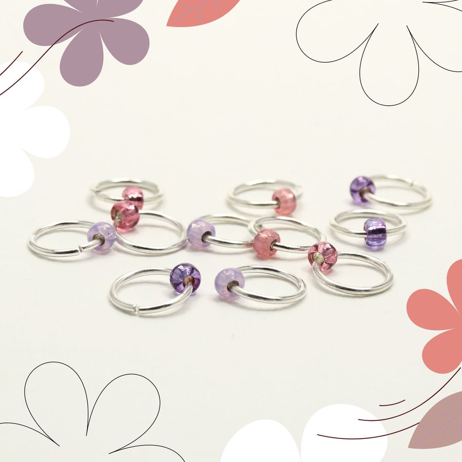 20 Stitch Markers FAIRY GARDEN Glass Jewel Knitting Ring Stitch Markers Choose S