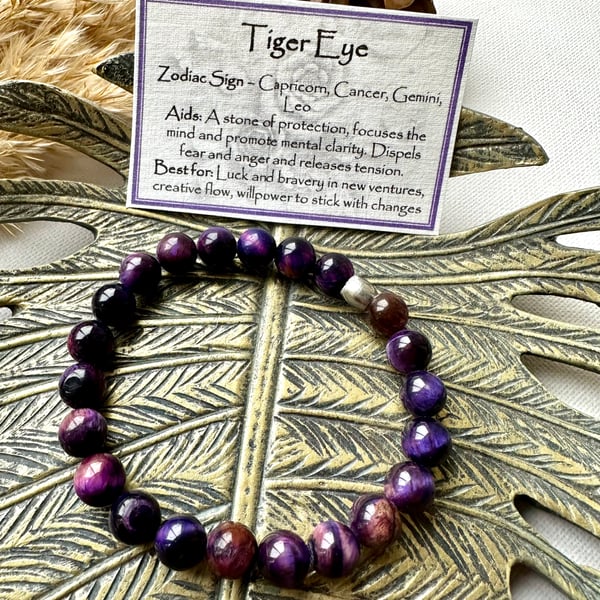 Purple Tiger Eye - Elasticated Bracelet 