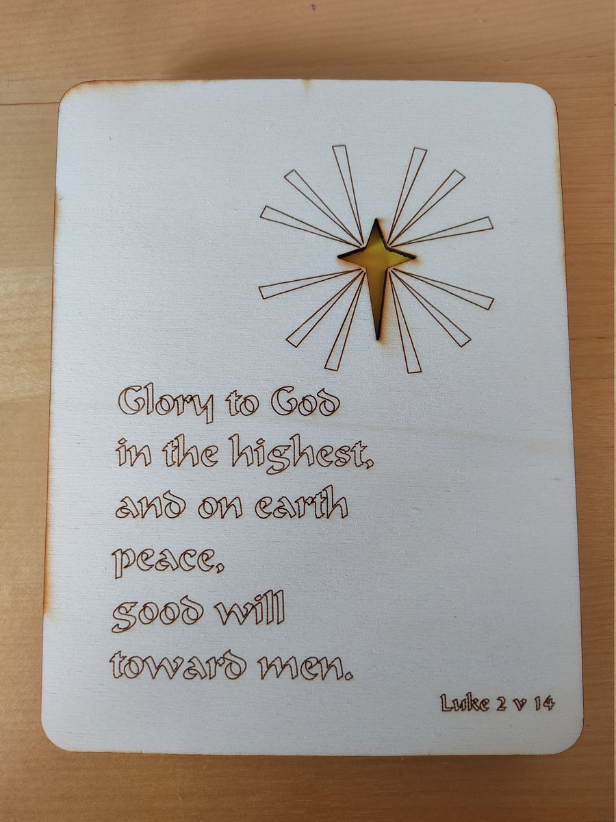 Christmas card 'Glory to God in the highest' , wooden laser-cut, star 