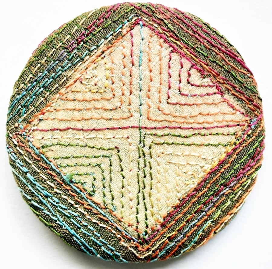 58mm Fabric Badge with Free Machine Embroidery