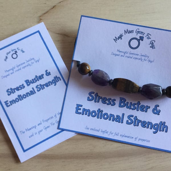 Gems for Guys, Stress Buster & Emotional Strength Gemstone corded bracelet