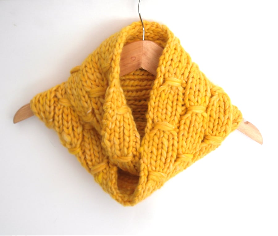 Warm Yellow Cowl Scarf , Chunky thick reversible cowl 
