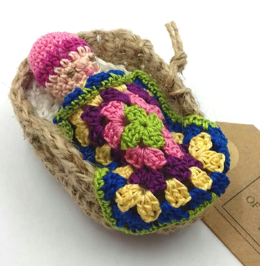 Crochet Baby in Moses Basket 
