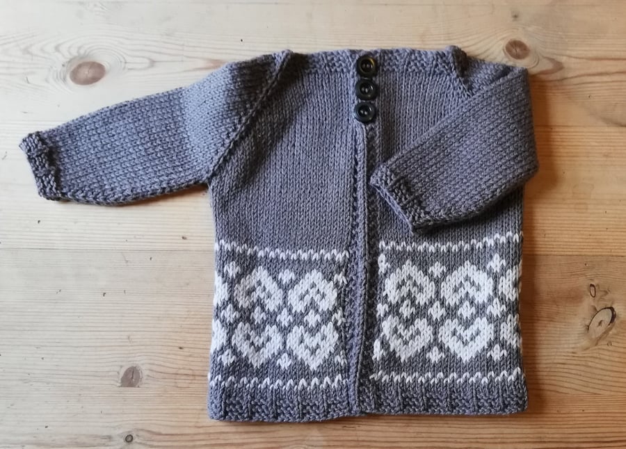Grey Heart Fair Isle Baby Jacket