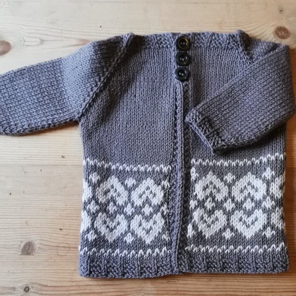 Grey Heart Fair Isle Baby Jacket