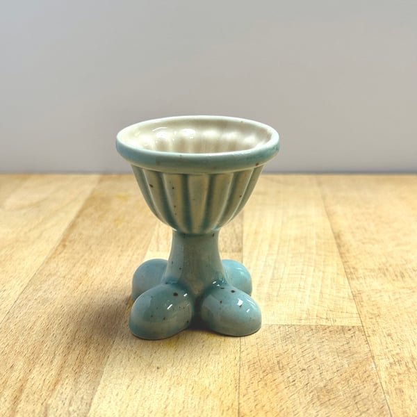 Stoneware Egg Cup in a translucent Larimar Blue Speckle Glaze