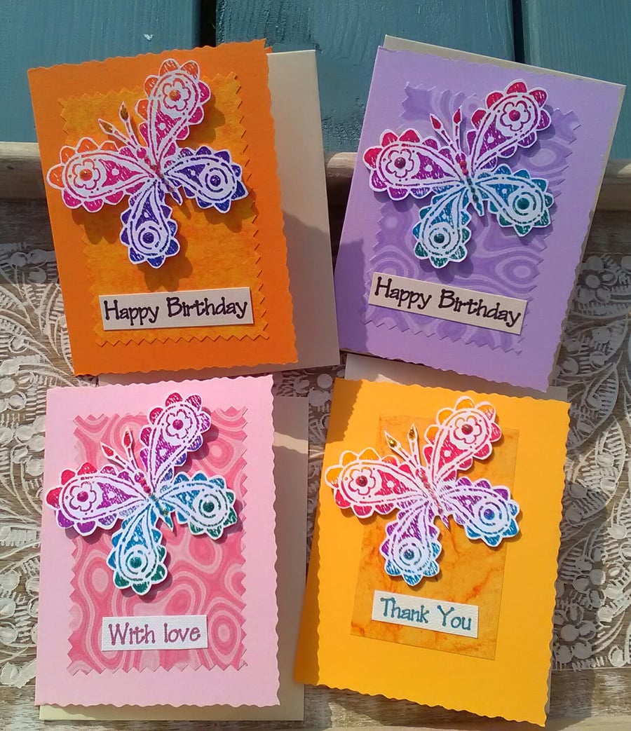 SPECIAL! 4 X MIXED GREETINGS CARDS Butterflies