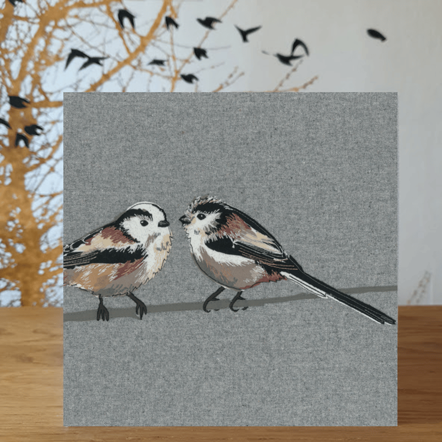 Long-tailed tit card - Valentine's day, Couple, Pair of birds, blank bird card