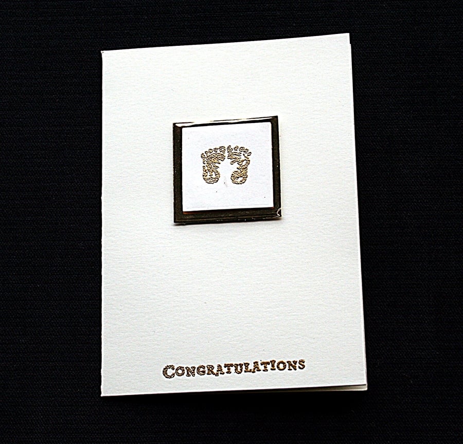 Golden Baby Footprints - Handcrafted New Baby Card - dr17-0043