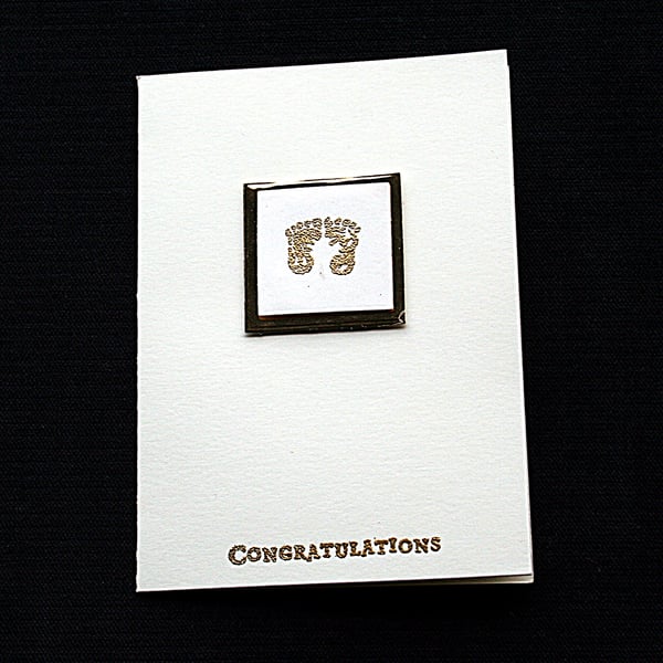 Golden Baby Footprints - Handcrafted New Baby Card - dr17-0043