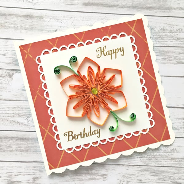 Birthday card - quilled flower - boxed card option