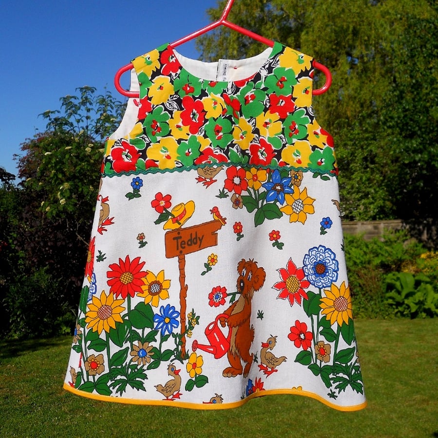 Garden and Bear  Vintage fabric dress for Toddler