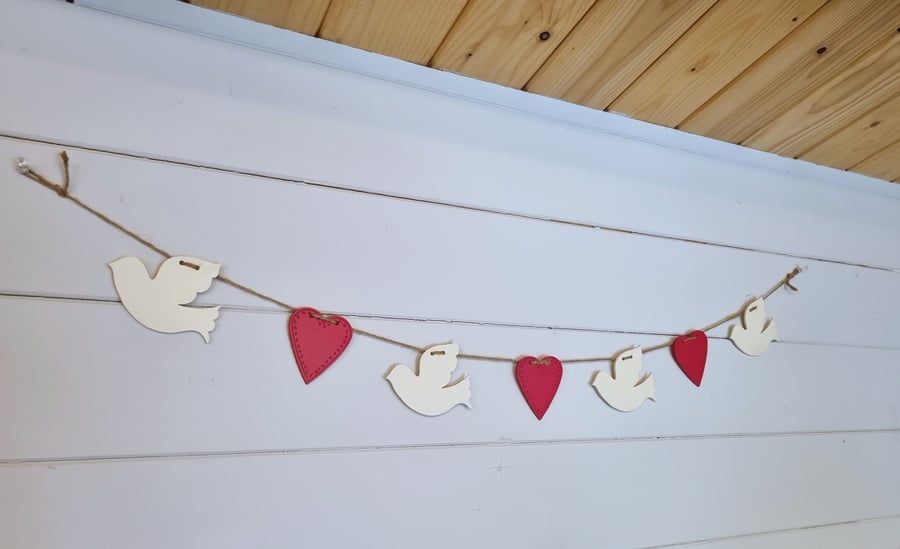 Dove and hearts hanging decorative garland