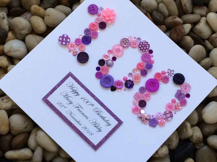 Personalised 100th Birthday Card For Her, Handmade 100th Birthday Card