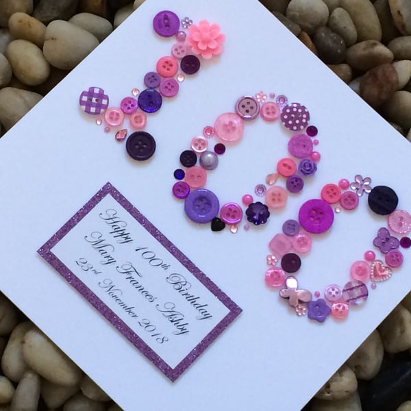 Personalised 100th Birthday Card For Her, Handmade 100th Birthday Card