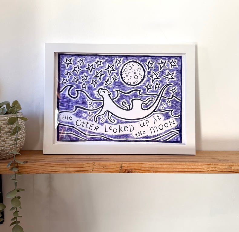 Otter Moon Giclee Art Print, Whimsical Joyful Home Illustration