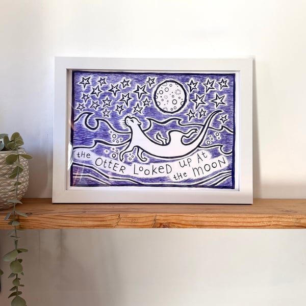 Otter Moon Giclee Art Print, Whimsical Joyful Home Illustration