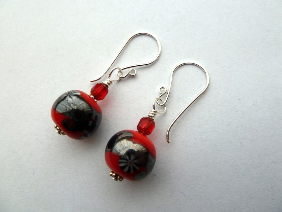 red lampwork earrings