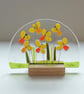 Fused Glass Daffodil Art: Floral Ornament with Ash Stand