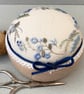 Pin Cushion, hand embroidered unique blue pincushion, sewing room gift