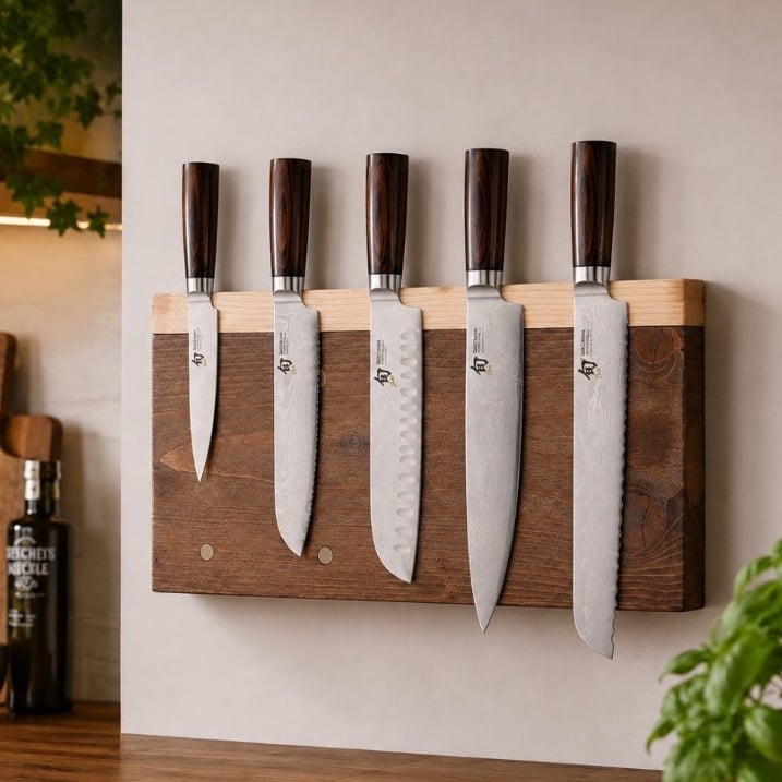 Handmade Wooden Magnetic Knife Block - Solid Wood Kitchen Knife Holder - Made in
