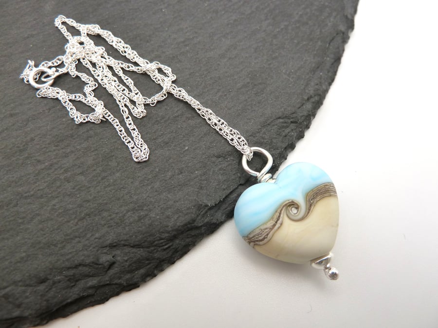 sterling silver chain, lampwork glass heart pendant