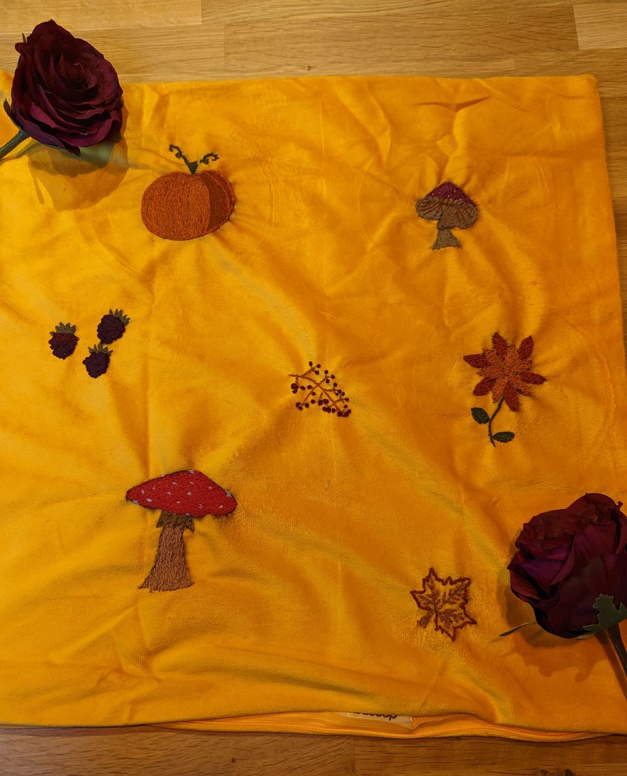 Yellow velvet autumn inspired cushion cover