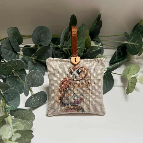Lavender Sachet: Barn Owl Cotton Rich Linen Fabric, Sleep, Nature