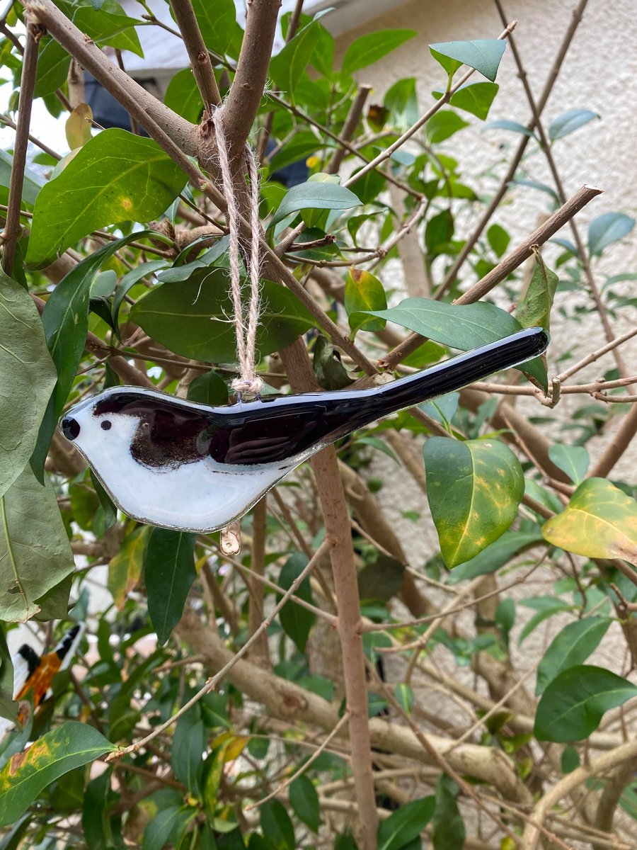 Fused Glass Birds, LONG TAILED TIT bird lover gift, British bird, hanging bird