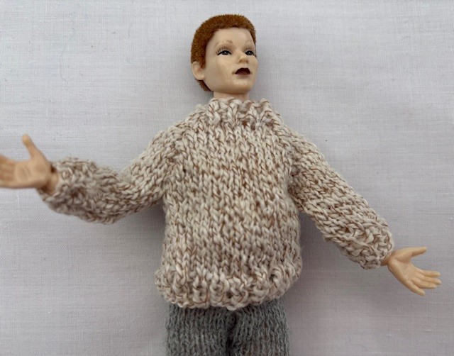 Tiny knitted tweed sweater jumper in miniature 12th scale for the dolls house