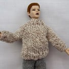 Tiny knitted tweed sweater jumper in miniature 12th scale for the dolls house