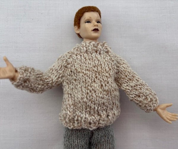 Tiny knitted tweed sweater jumper in miniature 12th scale for the dolls house