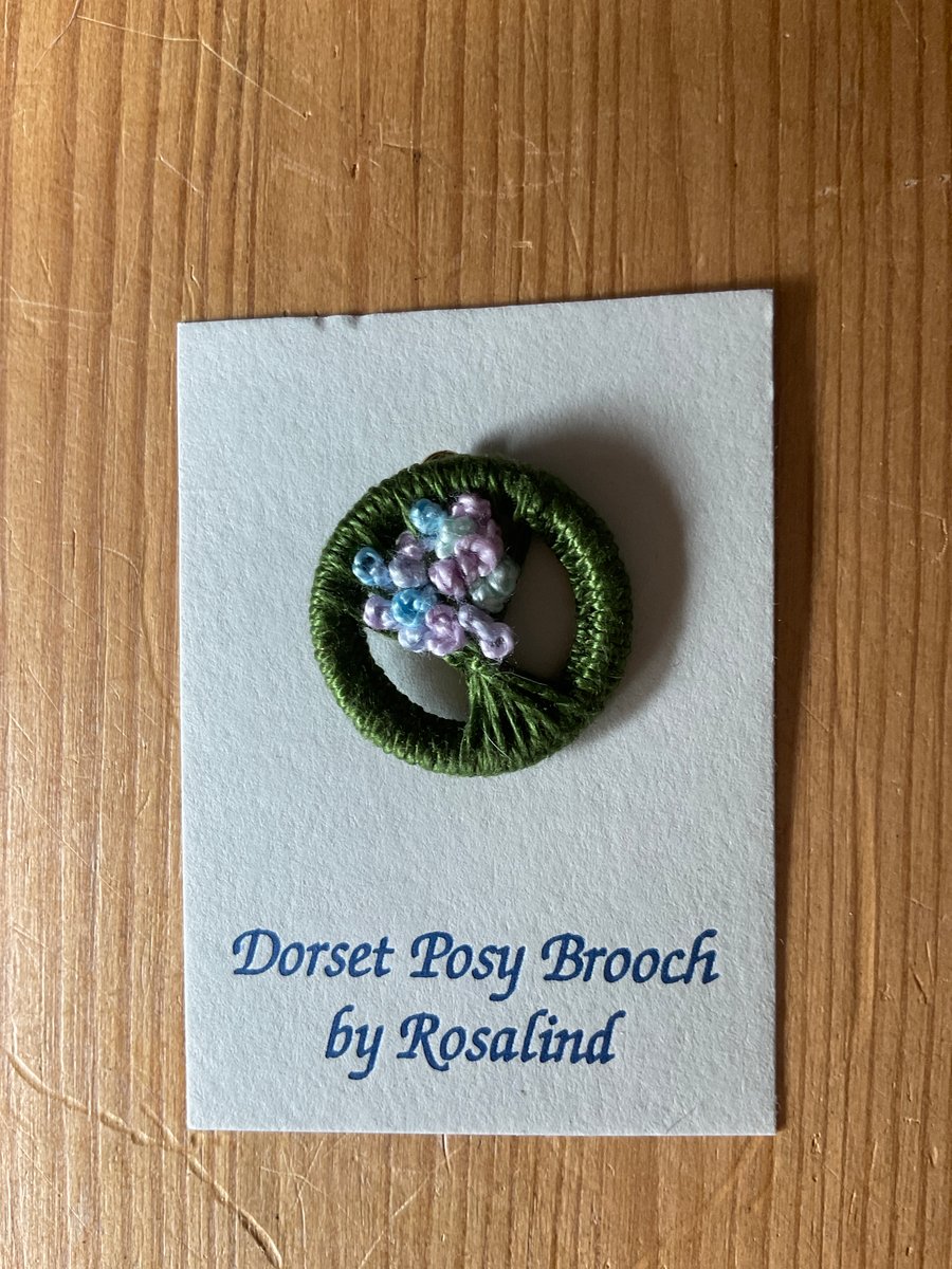Dorset Posy Brooch, Dark Green with Pink and Blue Flowers, P14