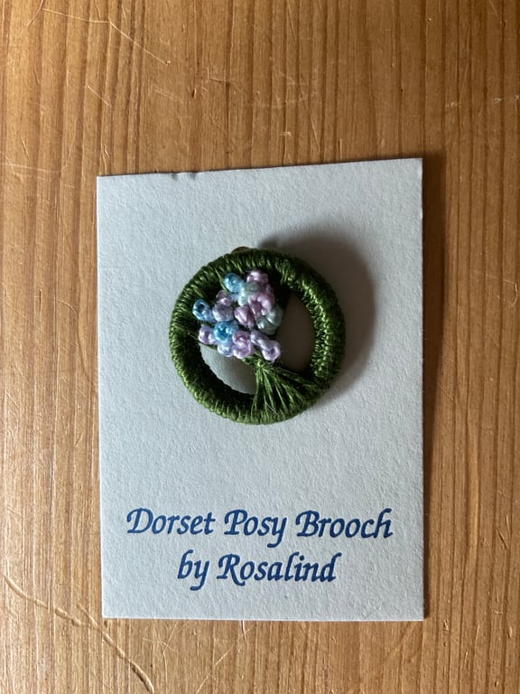 Dorset Posy Brooch, Dark Green with Pink and Blue Flowers, P14