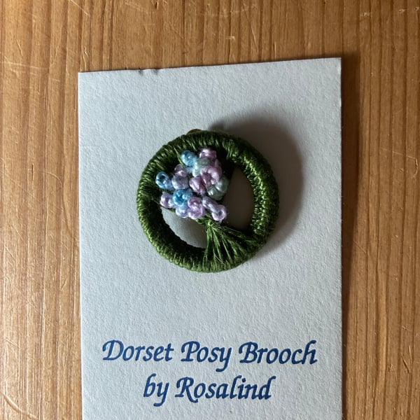 Dorset Posy Brooch, Dark Green with Pink and Blue Flowers, P14