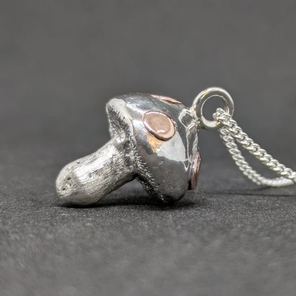 Toadstool pendant, Handmade silver silver toadstool necklace