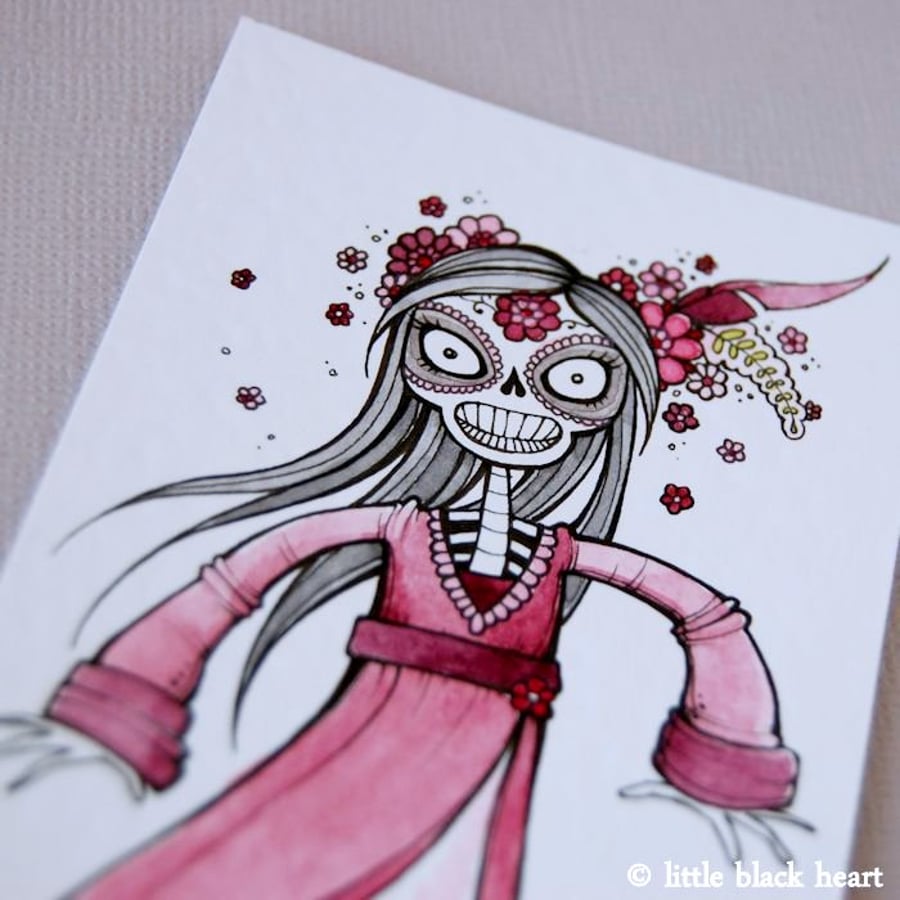 calavera lady - original aceo