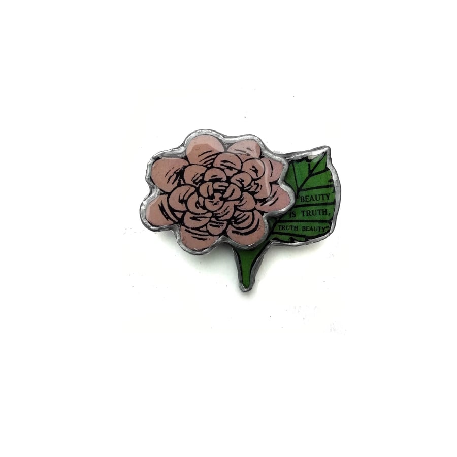 Poetic Keats Rose Flower Resin Brooch 'Beauty is Truth' by EllyMental Jewellery