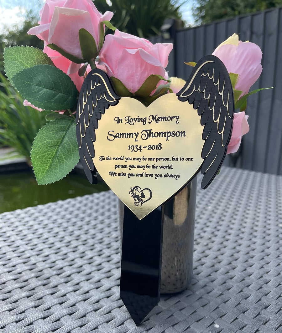 Memorial Plaque, Personalised memorial plaques, Grave Marker, Angel Wings Stake 