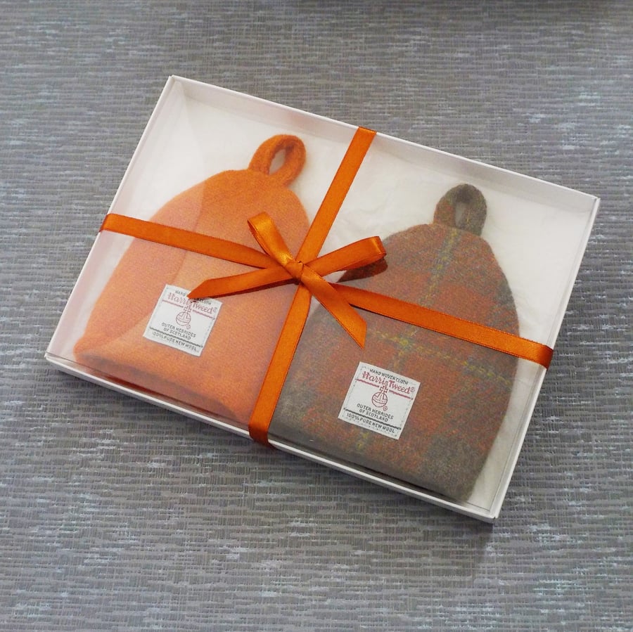 Harris tweed orange egg cosy gift set wedding anniversary gift for couple