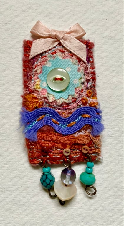 Felt and recycled textiles hand made  Brooch, 