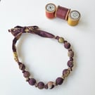 Handmade Maroon Tana Lawn Liberty Print Fabric Necklace - Obscured Landscape