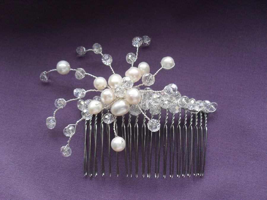SALE Crystal and Fresh Water Pearls Hair Comb HC006